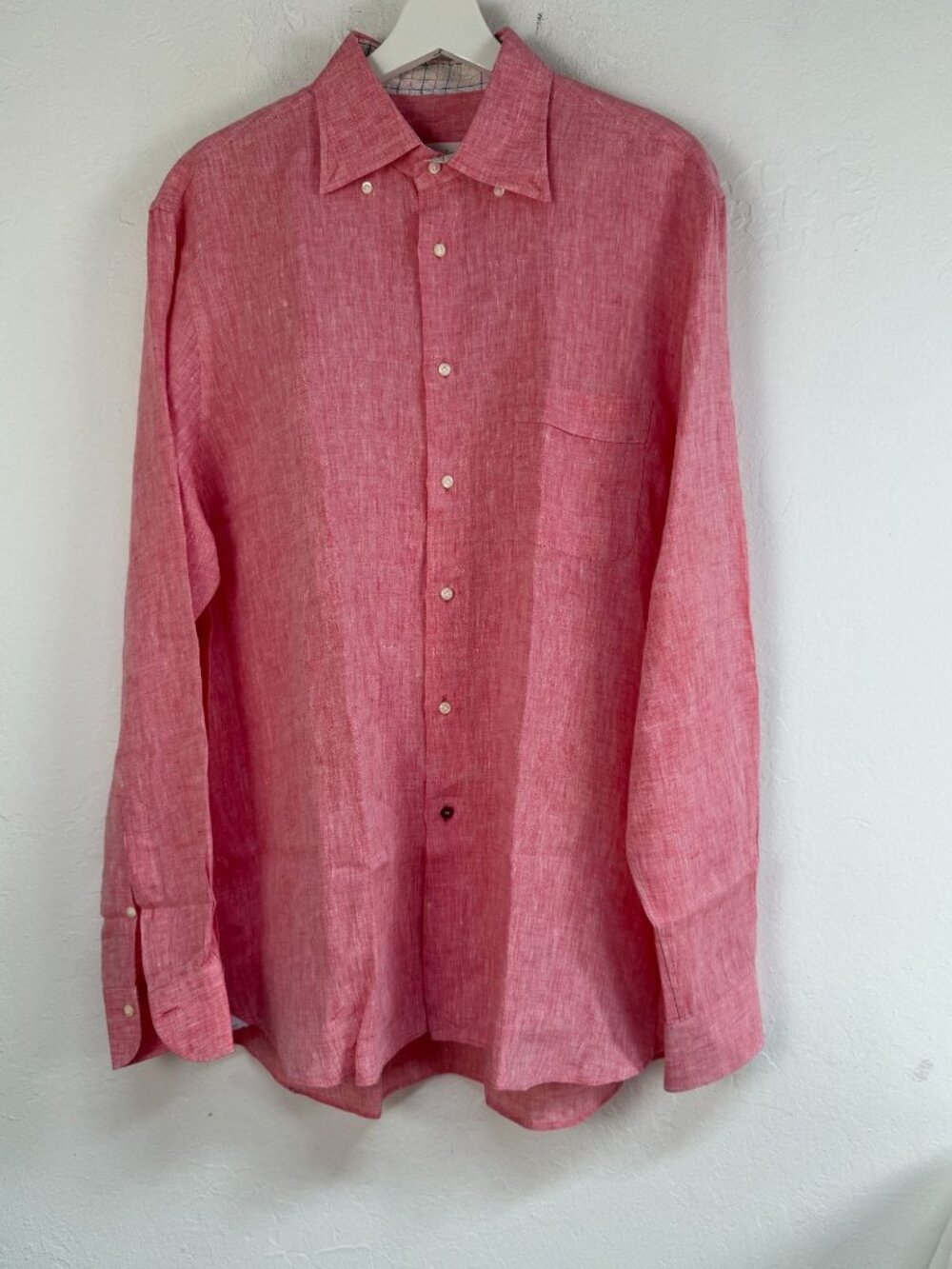 càrrel LUXURY TAILORING Mens Pink Linen Button Down Shirt Size 43/17 Long Sleeve